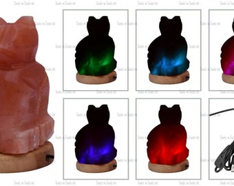 1 X Pink Cat Multi Color Bulb Usb Led Himalayan Salt Table Lamp Natural Ionizer