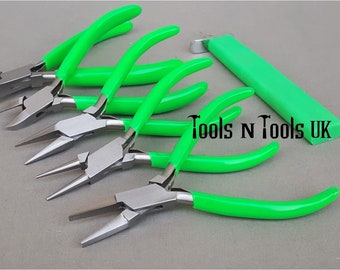 Green 4-1/2" Pliers  and  Knotting Tool 6 Pcs Set/ Kit Jewellery Wire Beads In Pouch