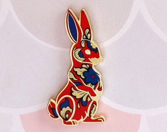 Red Bunny Rabbit Porcelain Zodiac Enamel Pin