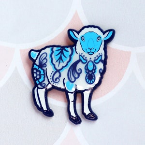 Blue Sheep Porcelain Zodiac Enamel Pin