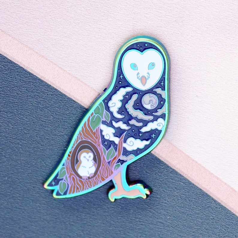 Barn Owl Rainbow Enamel Pin image 1