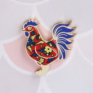 Red Rooster Cockeral Porcelain Zodiac Enamel Pin