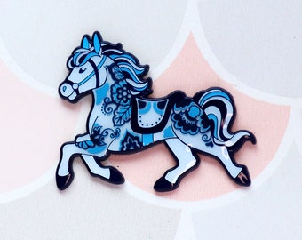 Blue Horse Porcelain Zodiac Enamel Pin