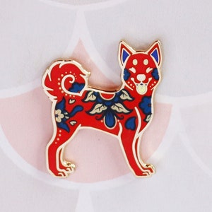 Red Puppy Dog Porcelain Zodiac Enamel Pin