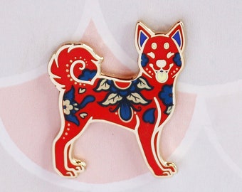 Red Puppy Dog Porcelain Zodiac Enamel Pin