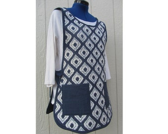 Reversible Quilted Blue Ikat Cobbler's Apron