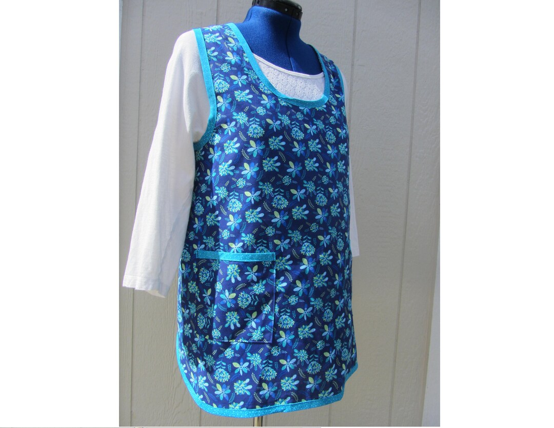 Blue Floral Kitchen Smock 2X Etsy