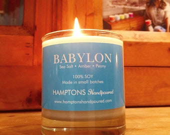 BABYLON 8 oz. Tumbler Sea Salt Amber Peony Hamptons Handpoured Signature Village Series 100% SOY Candle Hand Poured