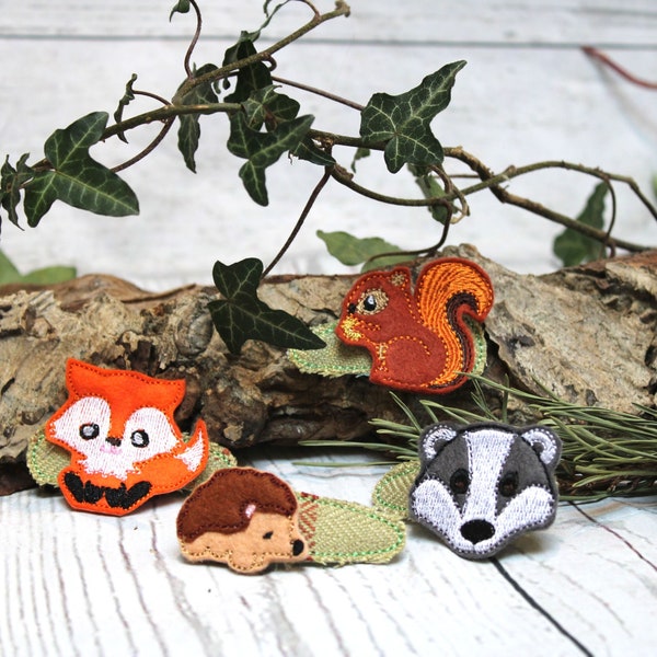 Woodland Creature Hair Clip Set - Fox - Squirrel - Badger - Hedgehog