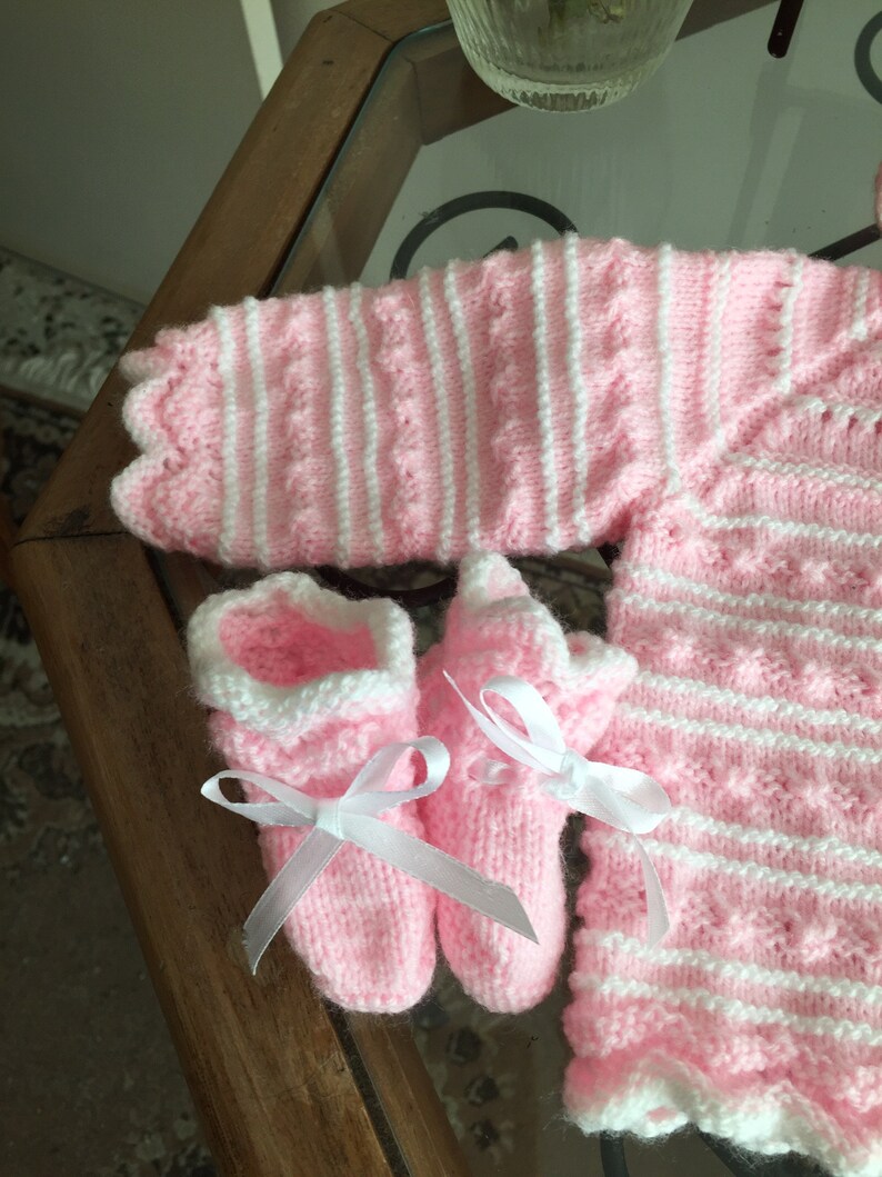 leggings booties and hat Hand knitted baby set with sweatercardigan