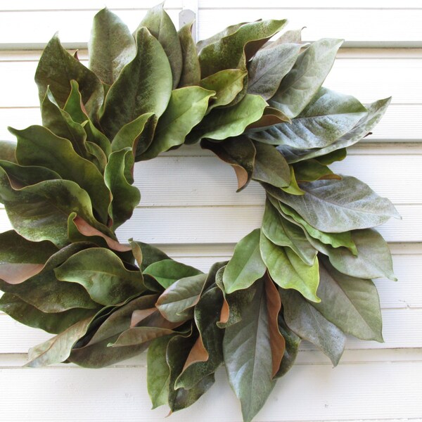 Dried Magnolia Leaf Wreath Dried Floral Large 22 - 23" Size Natural Green, Brown and Russet Floral Wedding, Craft, Home Decorating