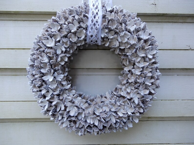 Wedding Woodland Craft Handmade Winter Wreath 14 Beechnuts with White Lattice Satin Bow Seed Pods Cones Home Decor Nuts