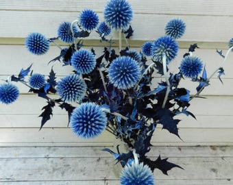 Echinops, Preserved Globe Thistle, Tall Blue Bouquet, Floral Arrangements, Weddings, Craft, Home Decor, Dried Flowers, Cottage, Minimalist