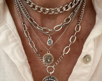 【mnem】silver) layered necklace Layered Necklace in Sterling Silver (18'') | Shane Co.