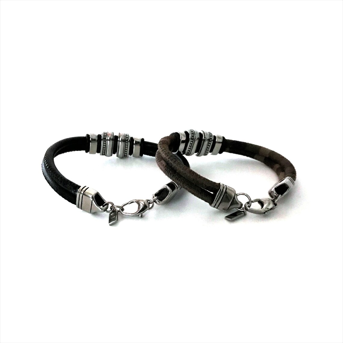 Leather cord bracelet with stainless steel beads and clasp Etsy