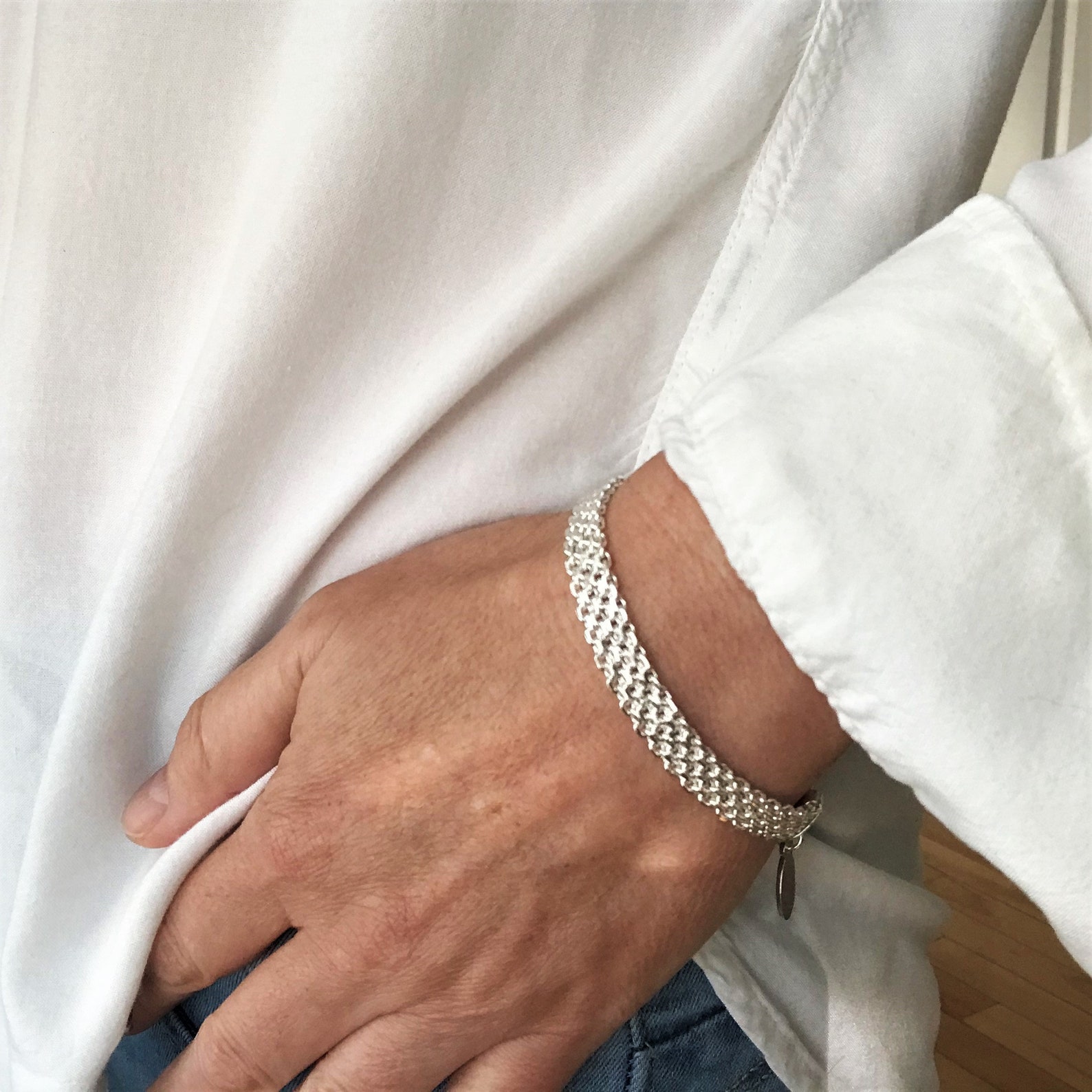 Wide bracelet for women in long lasting bright silver plated Etsy