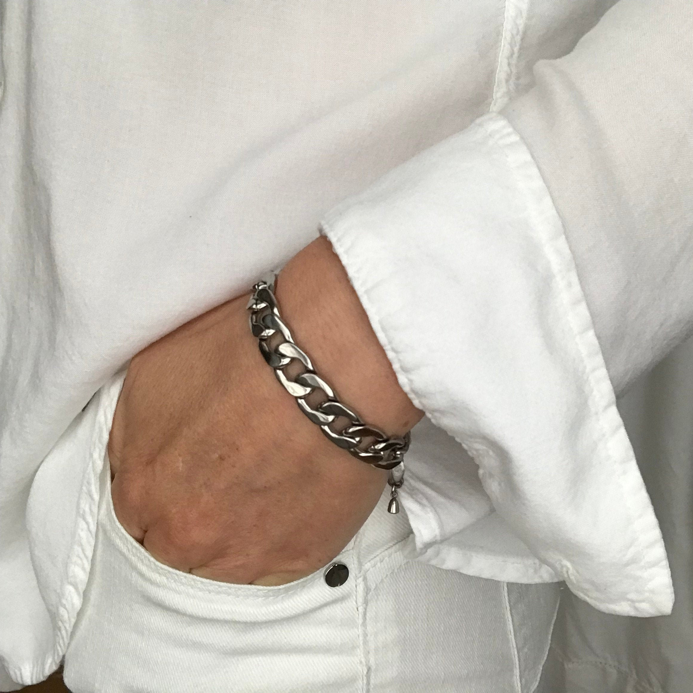 Large cable chain bracelet in stainless steel unisex Etsy