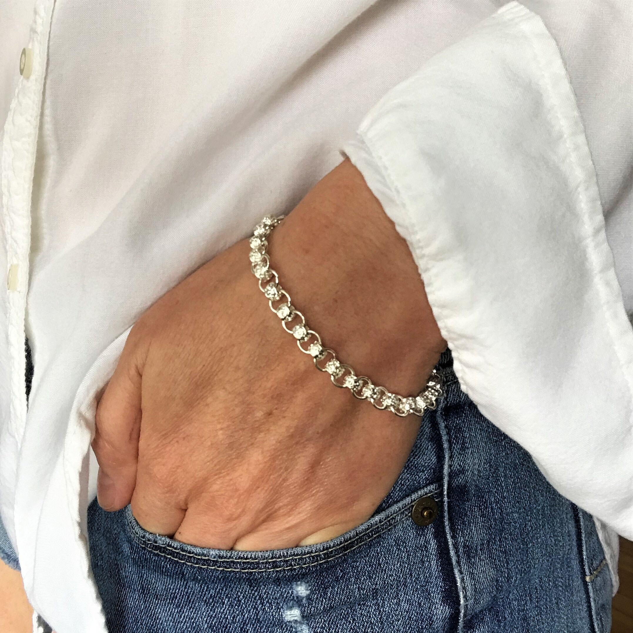 Silver bracelet for women with engrave beads in long lasting Etsy