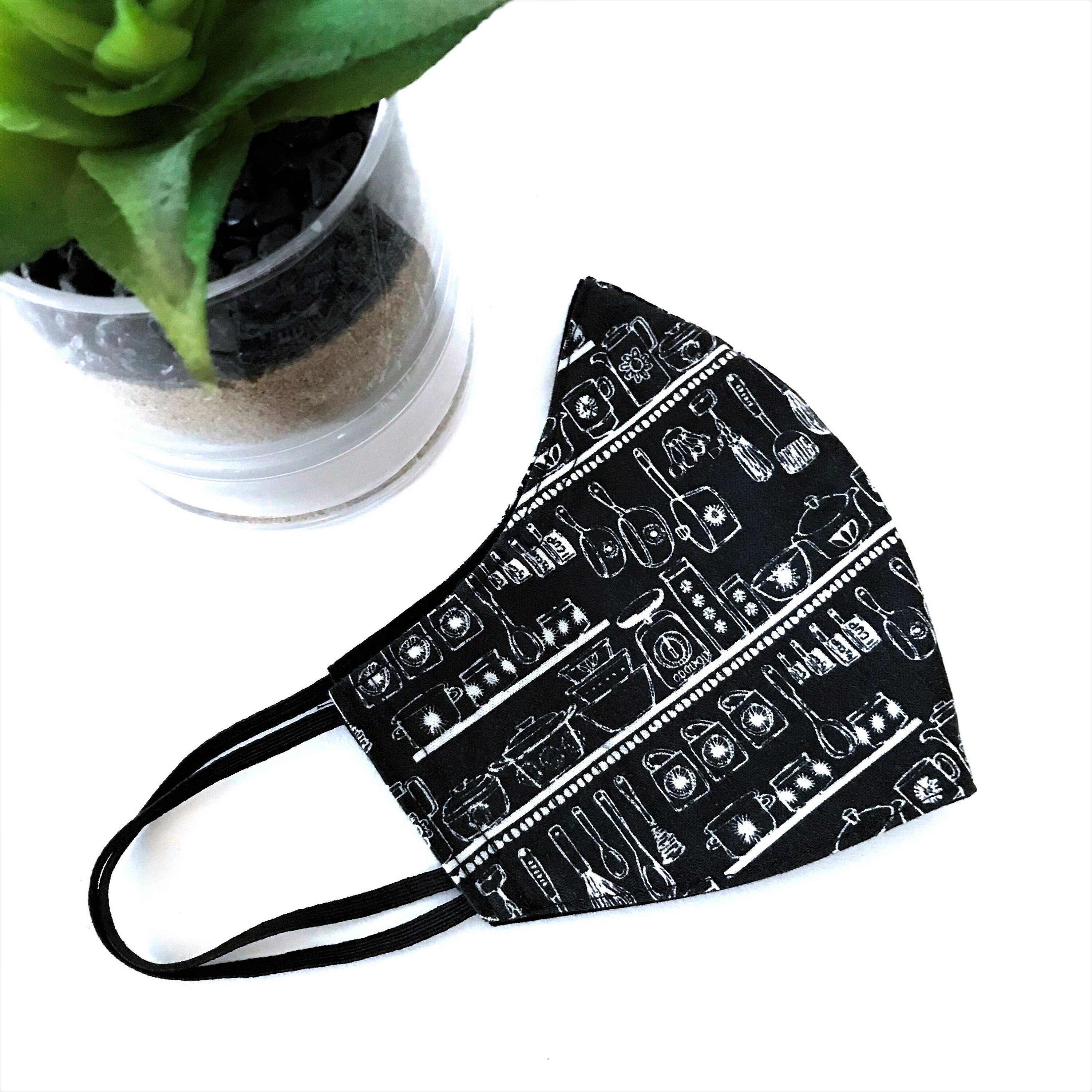 Restaurant kitchen face mask 2 layers washable fabric black Etsy