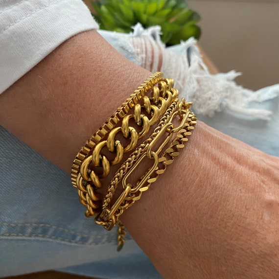 Gold Wrap Bracelet, Chunky Chain Link Bracelet, CZ Pave Front Lobster – A  Girls Gems