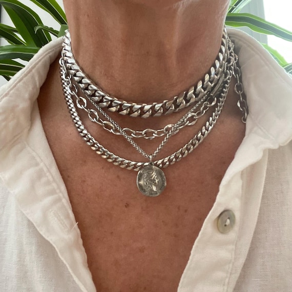 Chunky Multi Layer Necklace for Women in Stainless Steel
