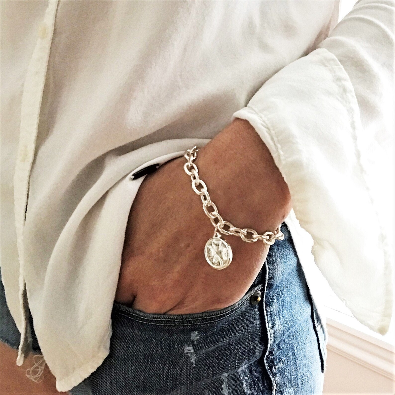 Lucky bracelet for women silver lucky charm bracelet clover Etsy