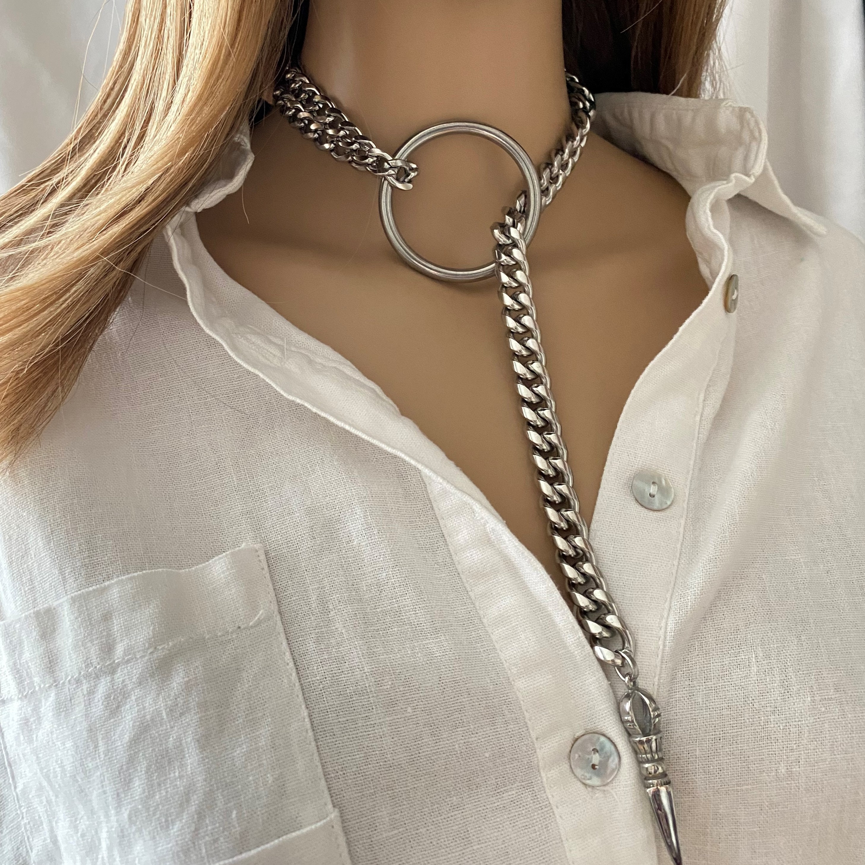 O Ring Choker Lariat Necklace Sliding Chain Choker With Etsy