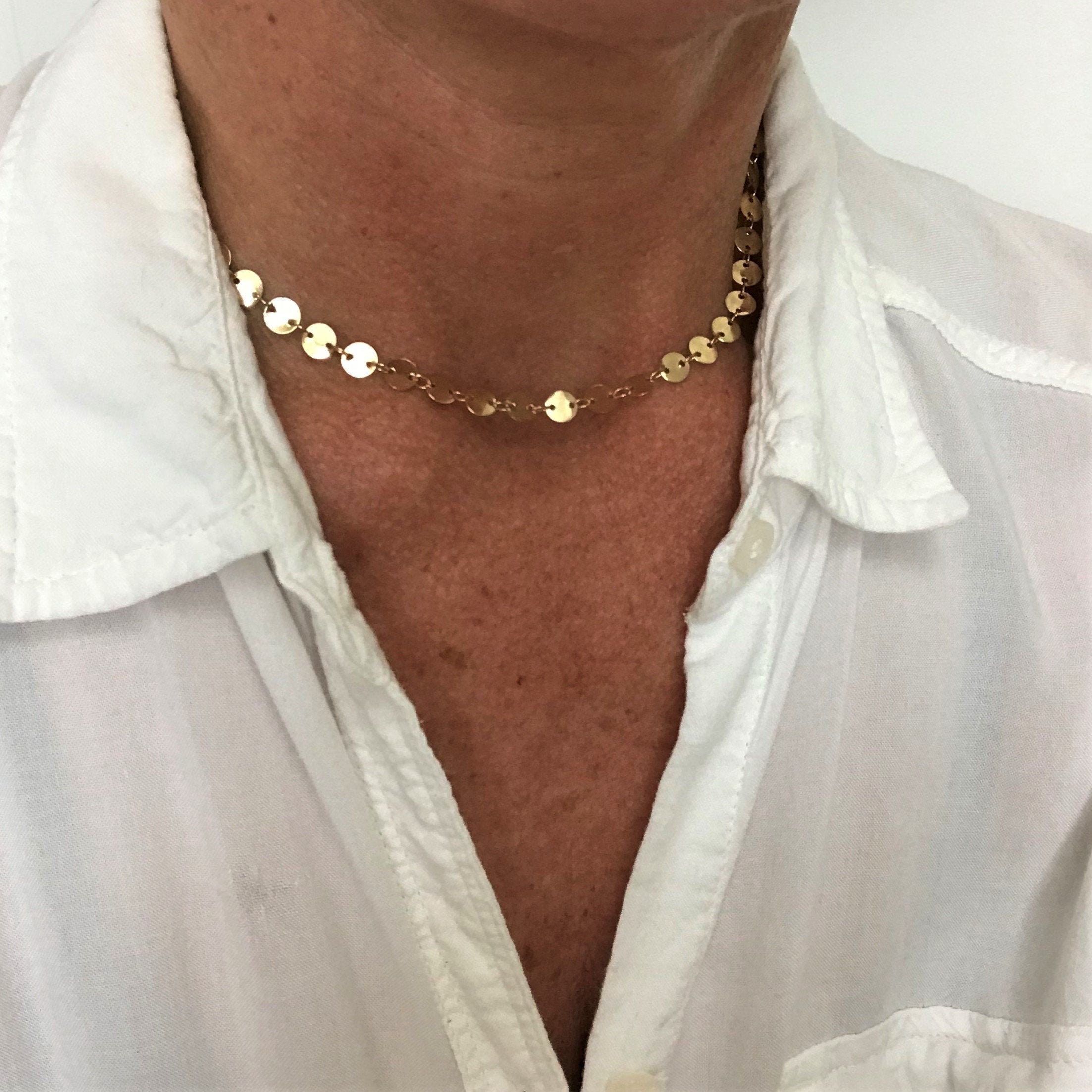 Short sequin chain necklace for women gold plated discs chain Etsy