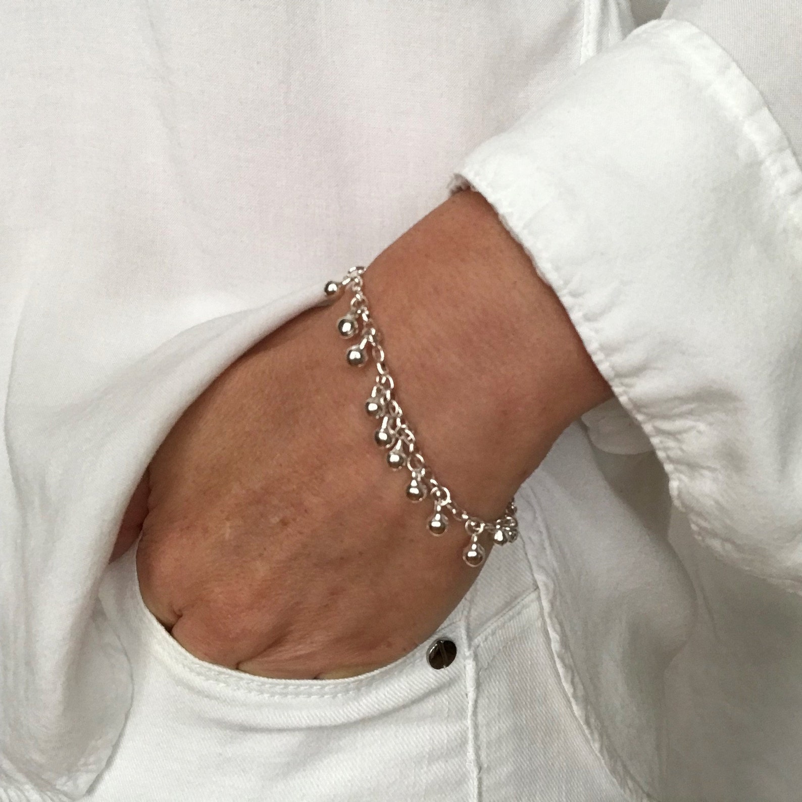 Silver bell bracelet small charms bracelet in long lasting Etsy