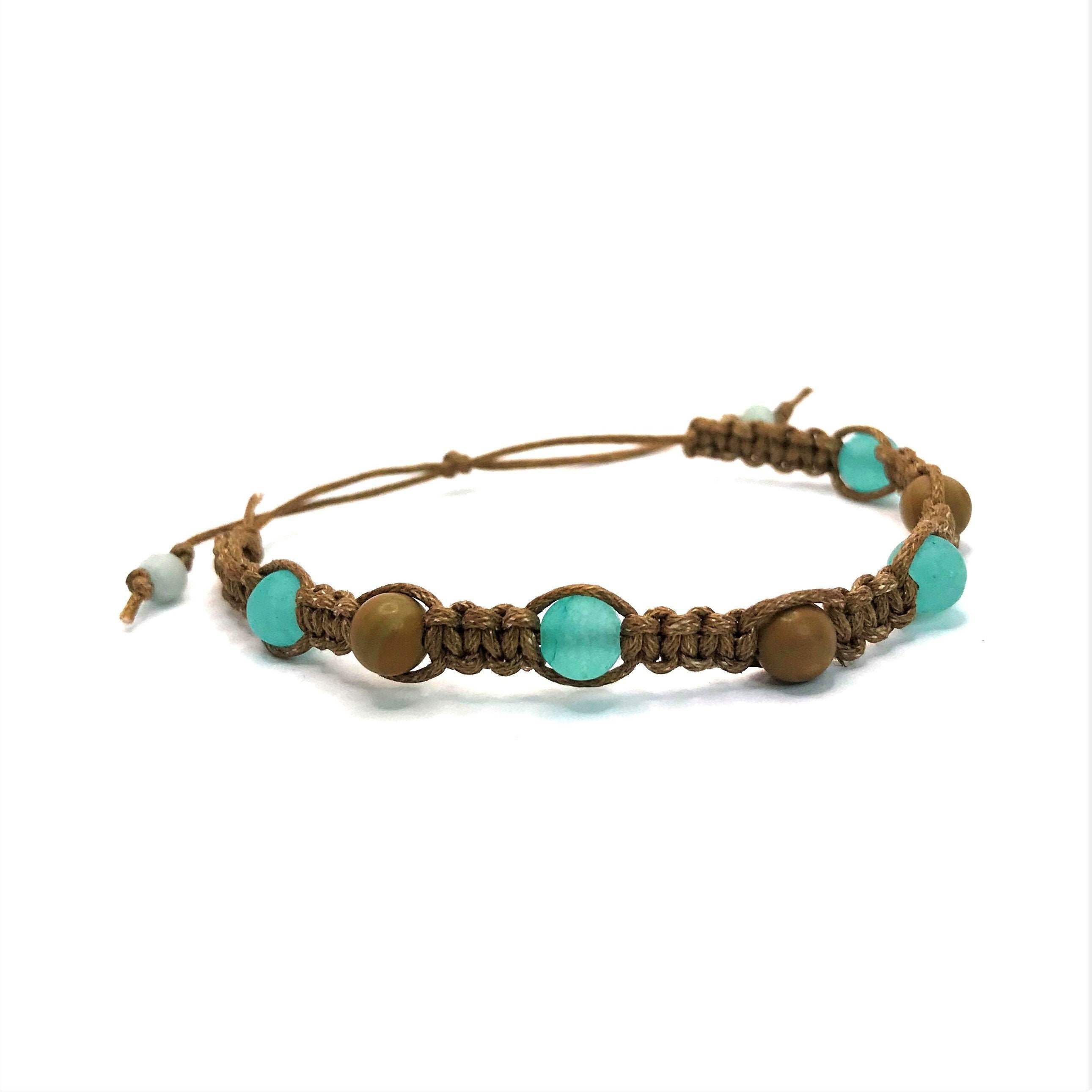 Amazonite braided cotton bracelet with grainwood gemstone | Etsy