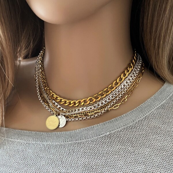 Layered Gold Coin Necklace - Etsy