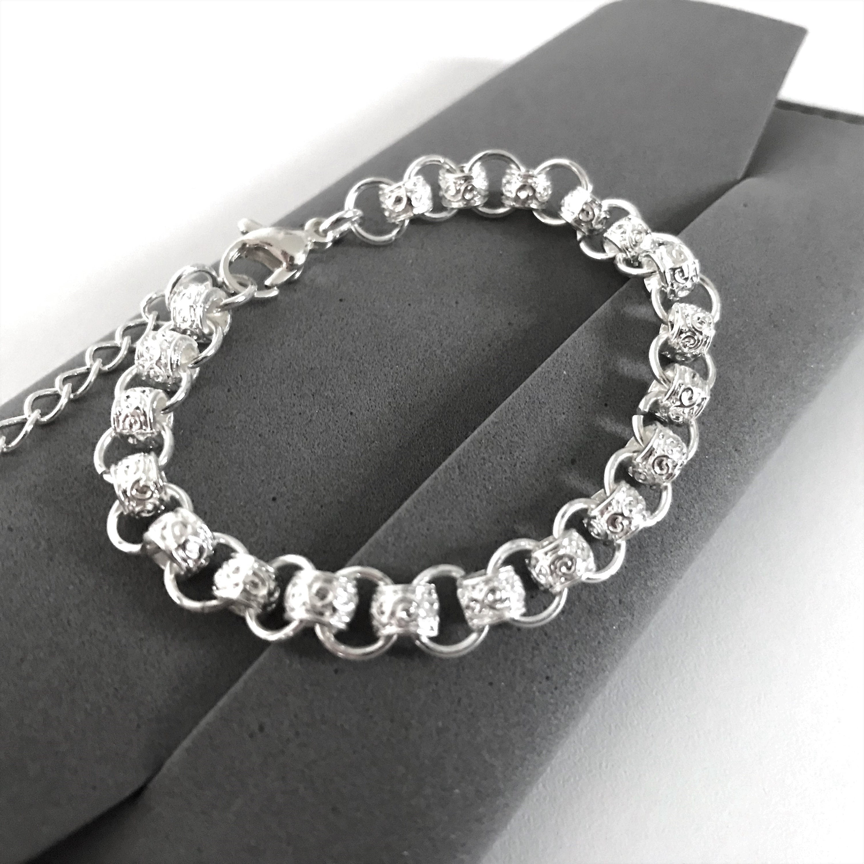 Silver bracelet for women with engrave beads in long lasting Etsy