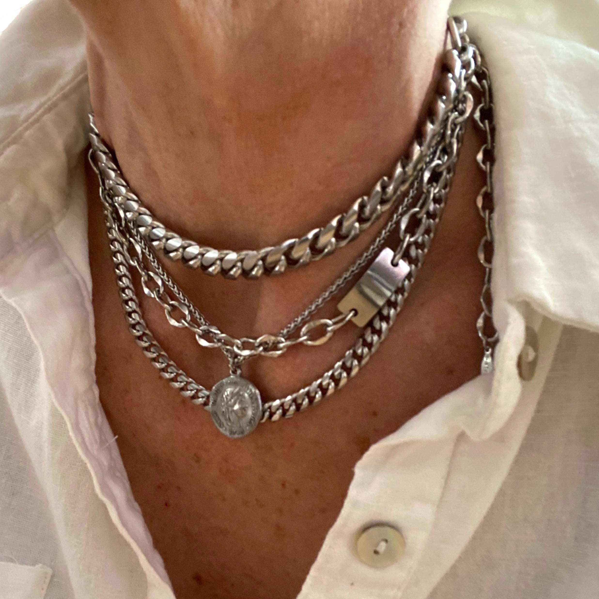 Collane Donna Doppio Strato Argento Girocollo Multifilo Donna con