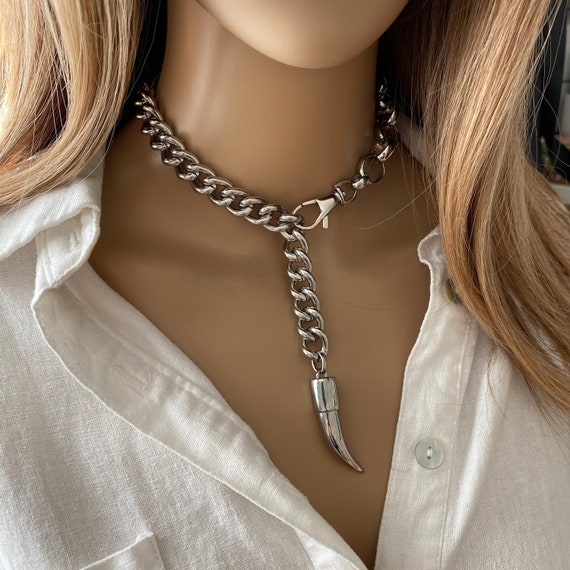Buy Womens Link Chain Necklace, Unisex Shackle Chunky Necklace, Biker  Antique Silver Chain, Bold Lariat Necklace, Punk Rider Rocker Jewelry  Online in India - Etsy