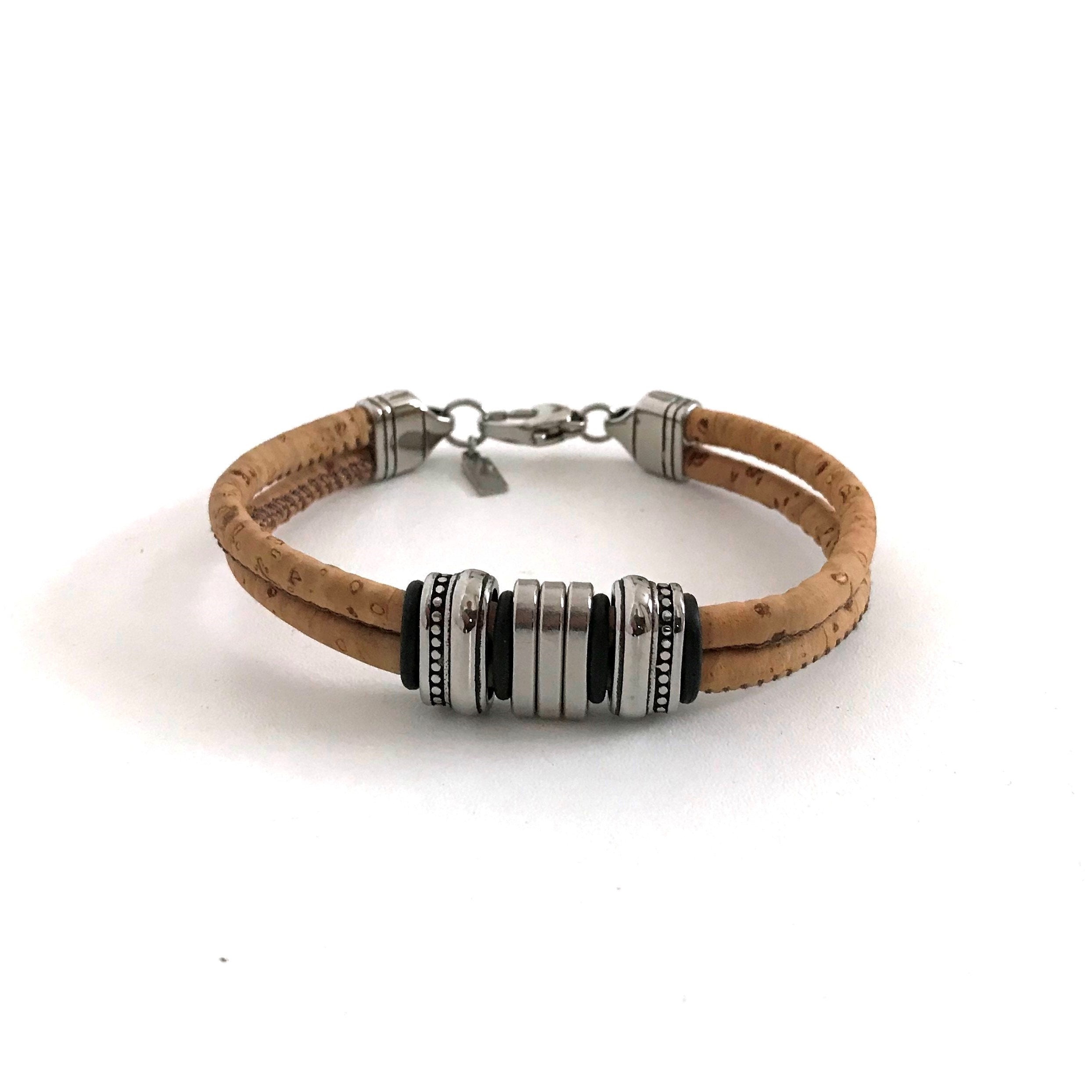 Natural cork bracelet with stainless steel beads and clasp Etsy