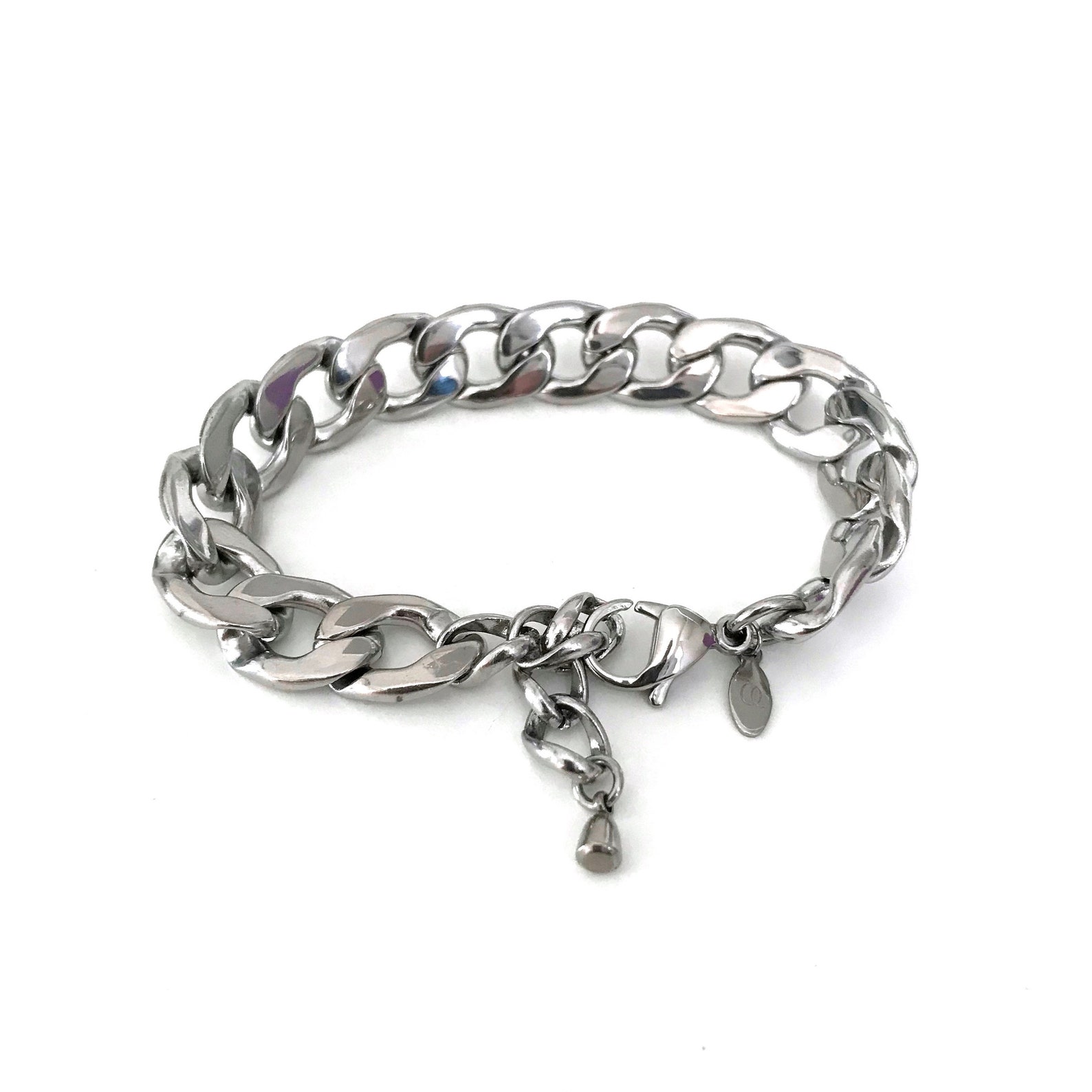 Large cable chain bracelet in stainless steel unisex Etsy