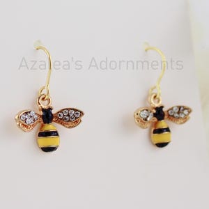 Crystal Bee Dangle Earrings: Gold Plated Stainless Steel Hooks
