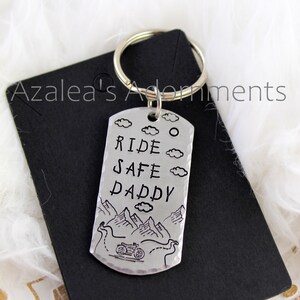 Ride Safe Daddy Keychain | Hand Stamped Motorcycle Gift for Dad | Biker Dad Gift from Kids | Aluminum Key Ring | Father&#39;s Day Gift Idea