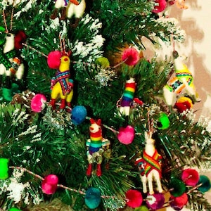 Miniature Llama Peruvian Christmas Ornaments, White llama tree ethnic decoration, anniversary gifts, handmade boho decor
