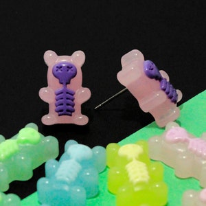 Gummy Bear Skeleton Stainless Steel studs, Halloween Party earrings accessories, cute creepy spooky pastel goth October posts