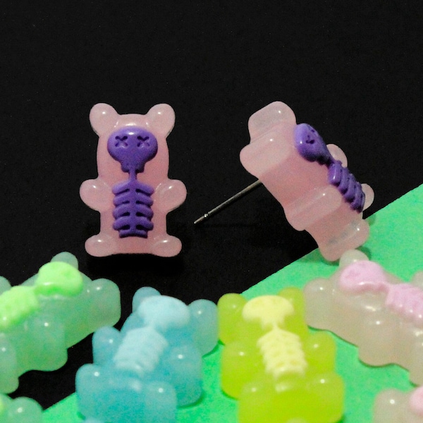 Gummy Bear Skeleton Stainless Steel studs, Halloween Party earrings accessories, cute creepy spooky pastel goth October posts