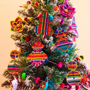 Peruvian Fabric Embroidered Christmas Tree Ornaments - Set of 5, Ethnic Gifts Decoration
