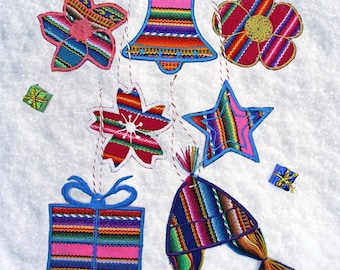 Peruvian Fabric Embroidered Christmas Tree Ornaments - Set of 5, Ethnic Gifts Decoration