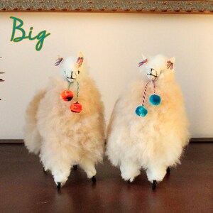 Beige Peruvian Fluffy Alpaca Ornament, Handmade Soft Alpaca toy, Stuffed decor housewarming gift Two Big