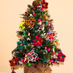 Peruvian Fabric Flowers Christmas Tree Ornaments, Andean Ethnic Christmas Gifts.