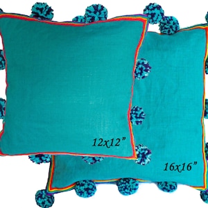 Turquoise PERUVIAN CUSHION COVER - Turquoise Blue throw pillow, Peruvian ethnic cushion, boho decor, embroidered pillow, bohemian decor