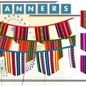 PERUVIAN Tribal Banner, Ethnic Garland, Tribal Party Bunting, Flags Banner, Tribal Birthday, Fabric Banner, Teepee Banner, Aztec Banner image 1