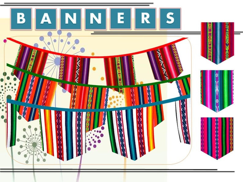 PERUVIAN Tribal Banner, Ethnic Garland, Tribal Party Bunting, Flags Banner, Tribal Birthday, Fabric Banner, Teepee Banner, Aztec Banner image 1