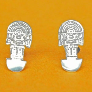 Small Tumi knife Silver Stud earrings, white Peruvian minimalist posts, cute dainty Peru lover jewelry gift