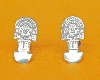 Small Tumi knife Silver Stud earrings, white Peruvian minimalist posts, cute dainty Peru lover jewelry gift